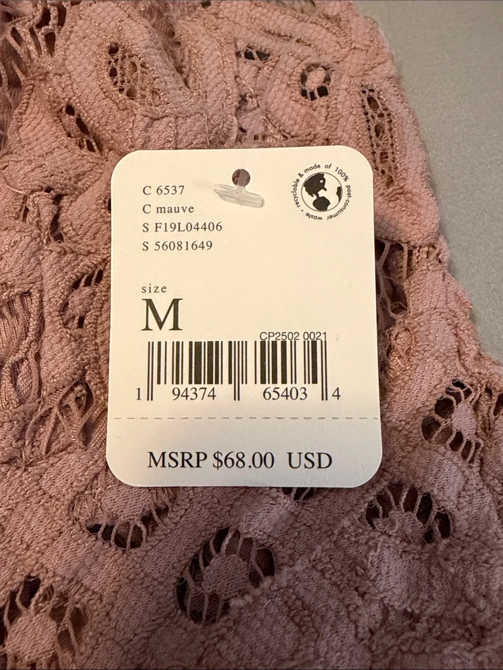 Free People Mauve Lace Smocked Tiered Camisole